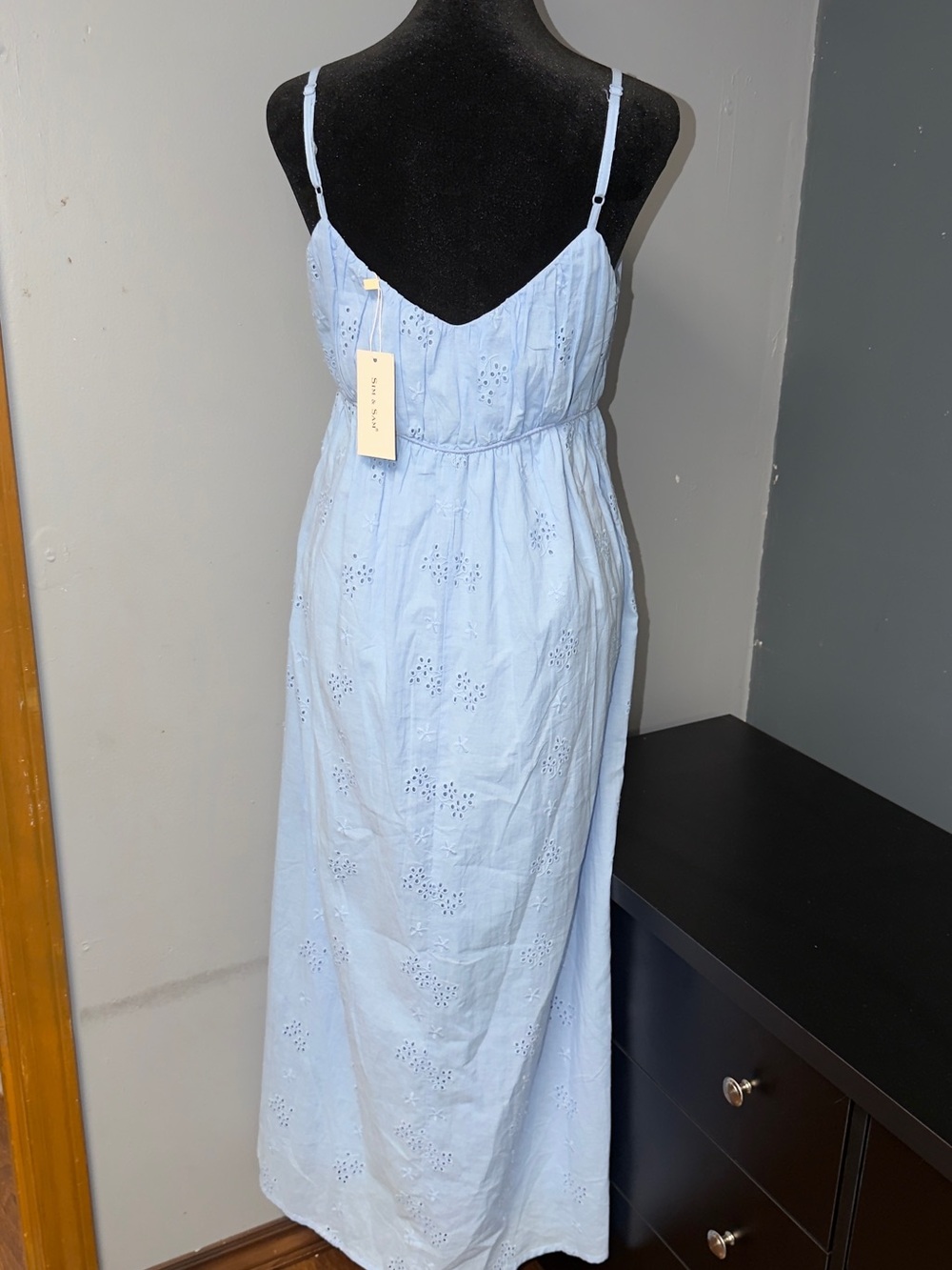 Light Blue Eyelet Spaghetti-Strap Maxi Dress - Picture 3 of 5